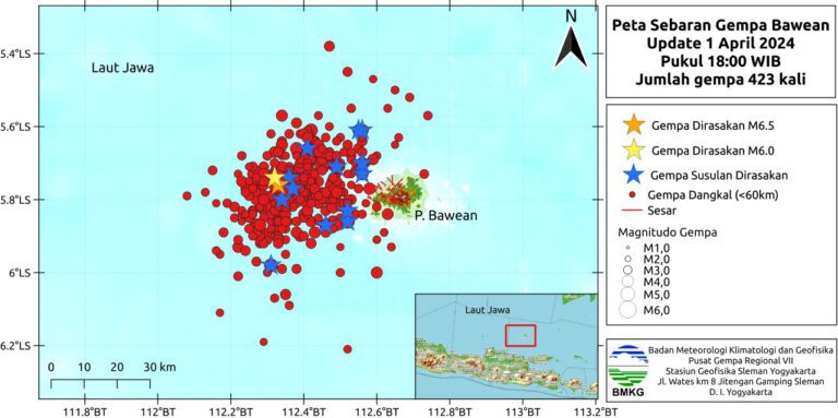 Gempabumi Tektonik M4,7 Dirasakan di Bawean