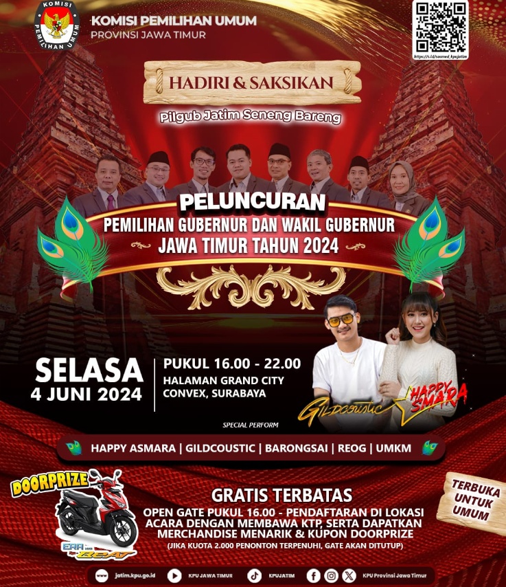 KPU Jatim Hadirkan Happy Asmara dan Gildcoustic di Launching Pilgub Jatim 2024