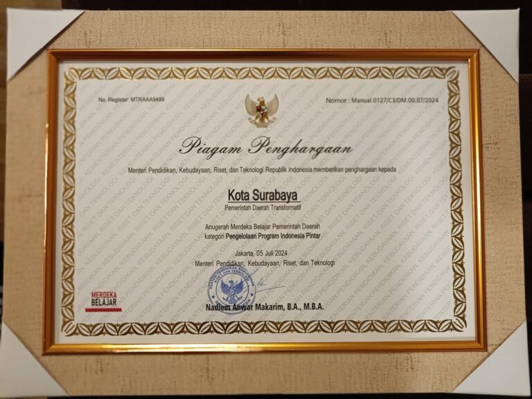 Pemkot Surabaya Raih Penghargaan Pengelolaan PIP Transformatif dari Kemendikbud Ristek