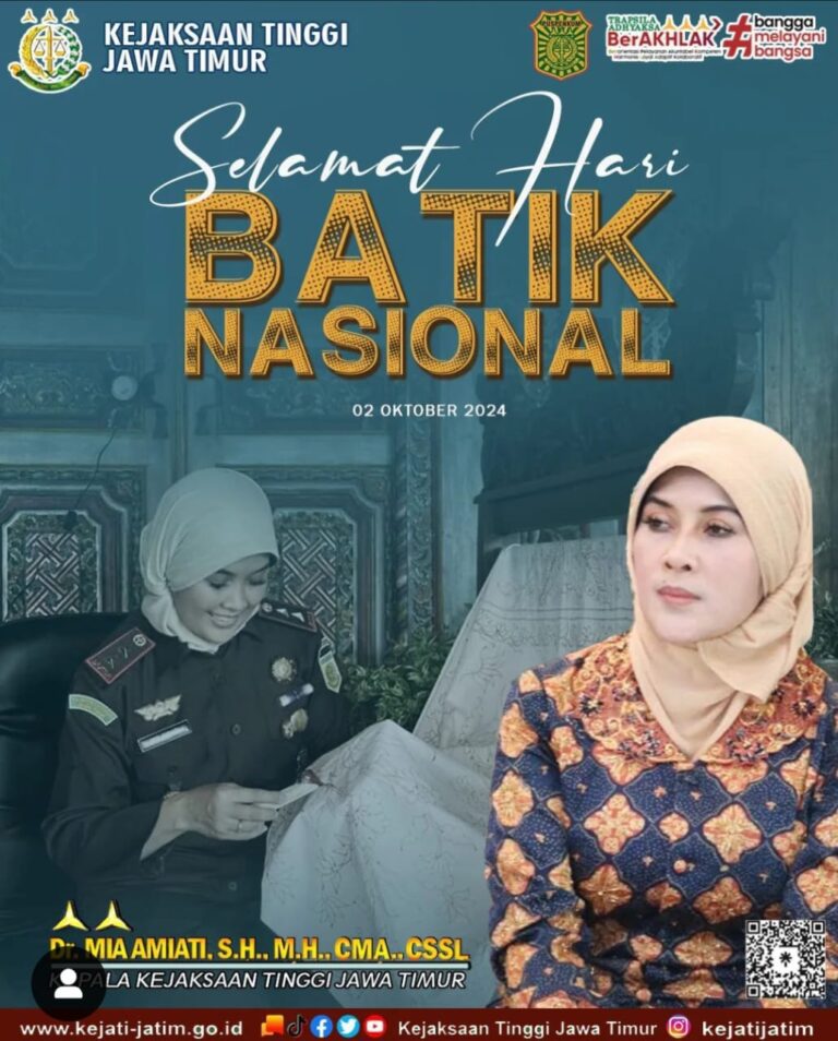 Kajati Jatim, Mia Amiati Ucapkan Selamat Hari Batik Nasional