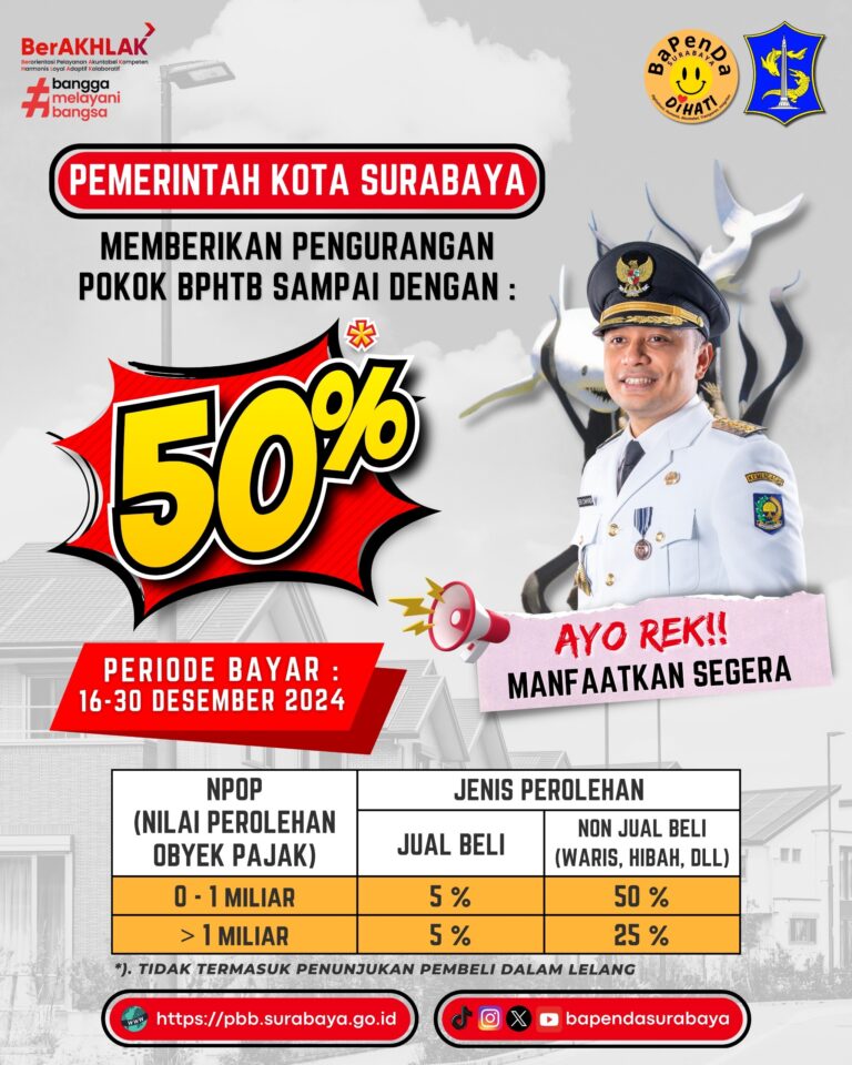 Sambut Tahun Baru, Pemkot Surabaya Beri Pengurangan Pokok BPHTB hingga 50 Persen