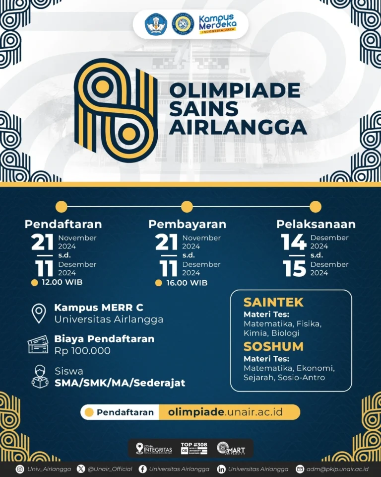 Pendaftaran Olimpiade Sains Airlangga Dibuka, Sertifikatnya Bisa untuk Daftar SNBP