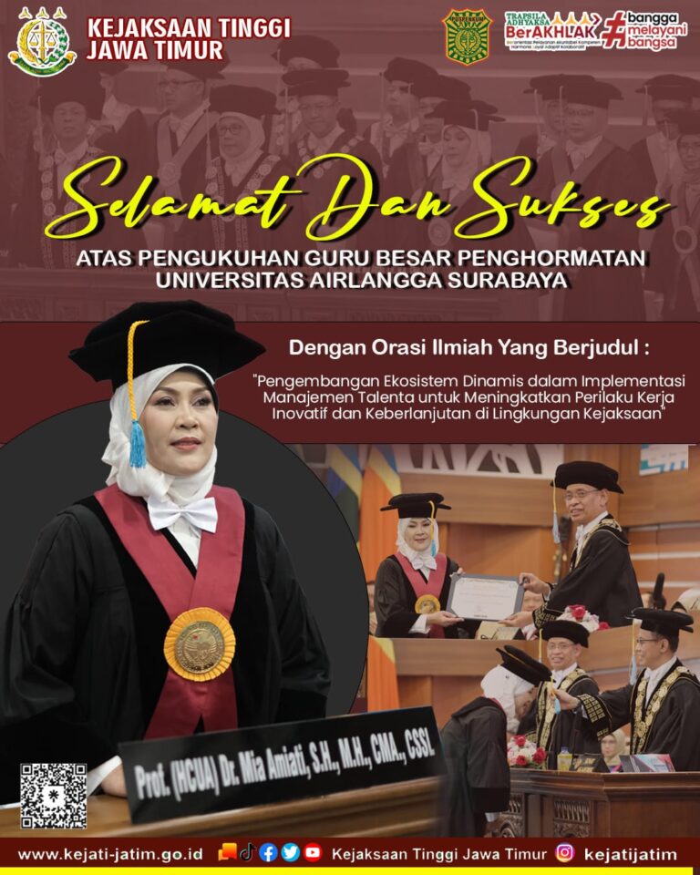 Kajati Jatim Mia Amiati Resmi Dikukuhkan Sebagai Guru Besar Kehormatan Unair