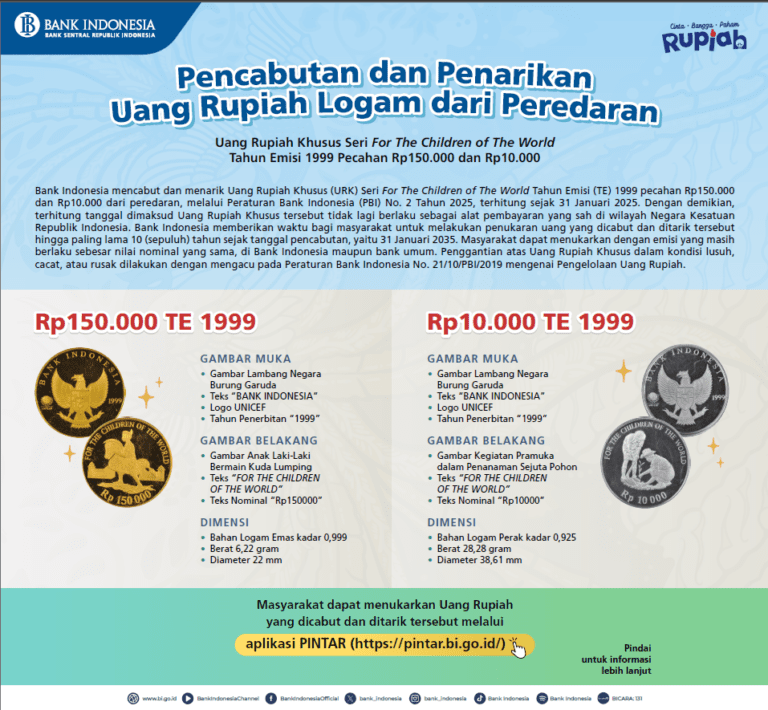 BI Cabut dan Tarik Uang Rupiah Khusus Seri For The Children Of The World Tahun Emisi 1999