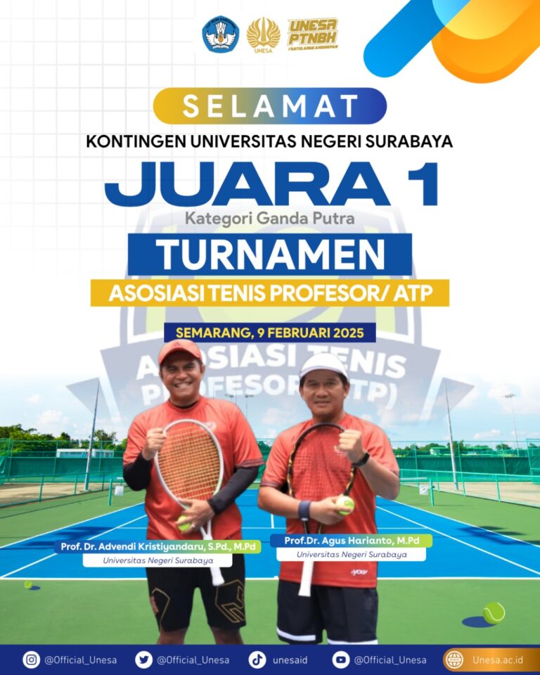 Lanjutkan Tren Kemenangan, Tim Profesor Unesa Juara 1 Turnamen ATP 2025 Kategori Ganda Putra