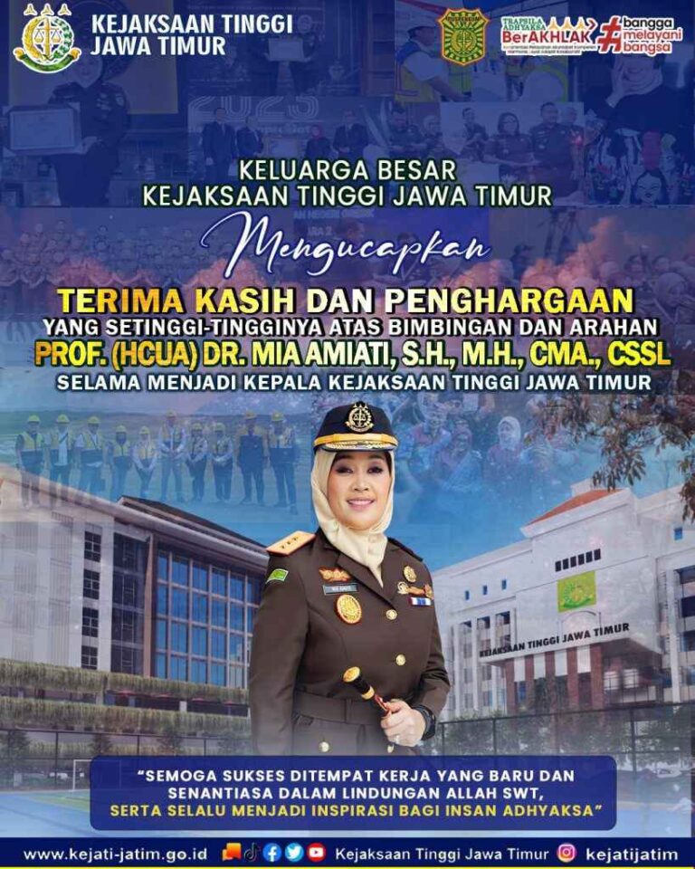 Masa Bakti Berakhir, Kejati Jatim Kenang Jasa dan Kepemimpinan Prof. Mia Amiati
