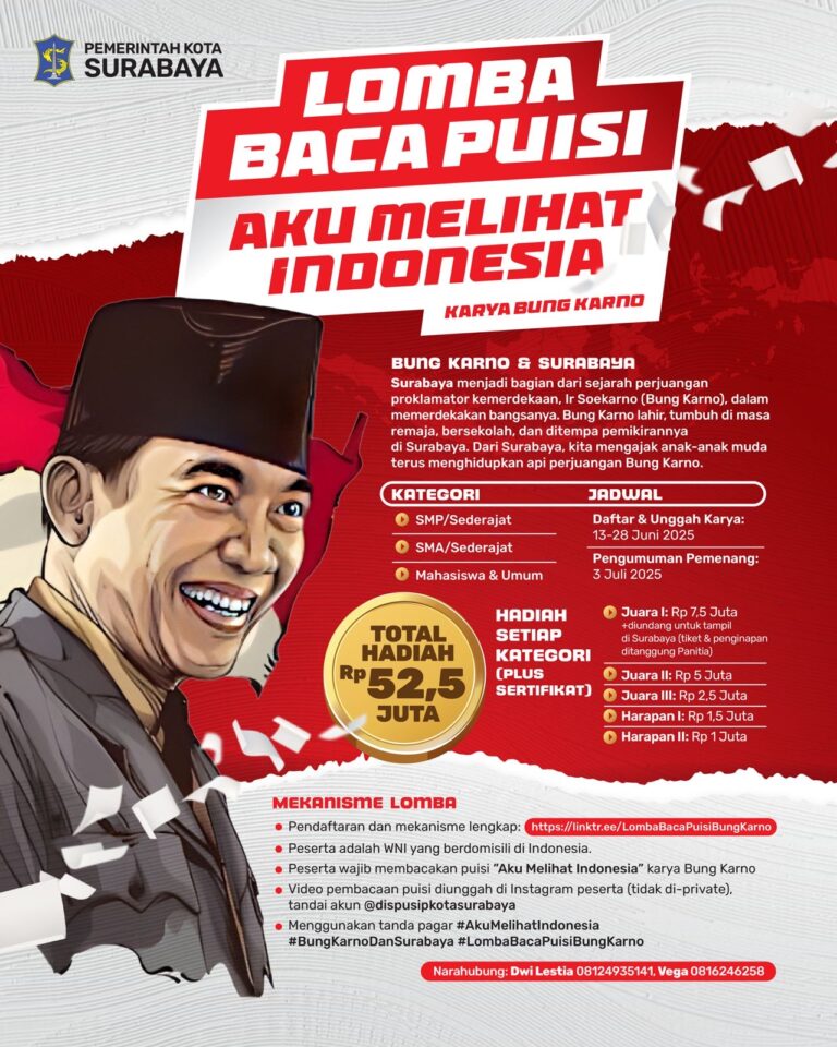 Terbuka Se-Indonesia, Pemkot Surabaya Gelar Lomba Baca Puisi Karya Bung Karno Berhadiah Rp52,5 Juta