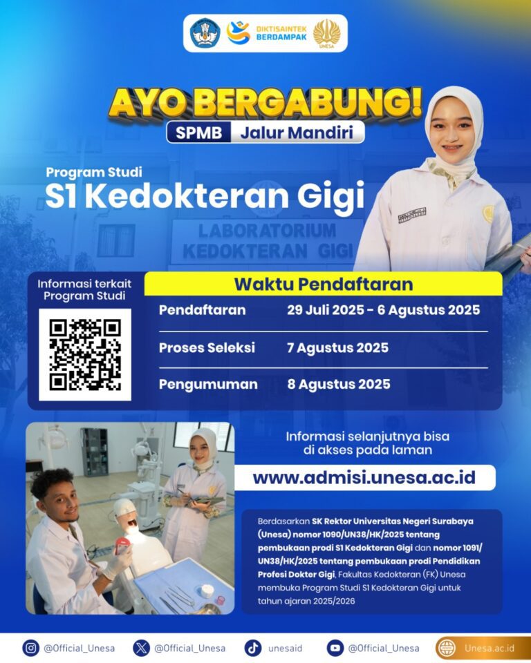 Masa Pendaftaran, Ciri Khas, dan Profil Lulusan Prodi S-1 Kedokteran Gigi Unesa