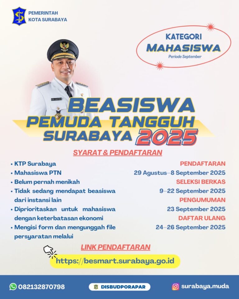 Pemkot Surabaya Buka Pendaftaran Beasiswa Pemuda Tangguh untuk Mahasiswa 2025