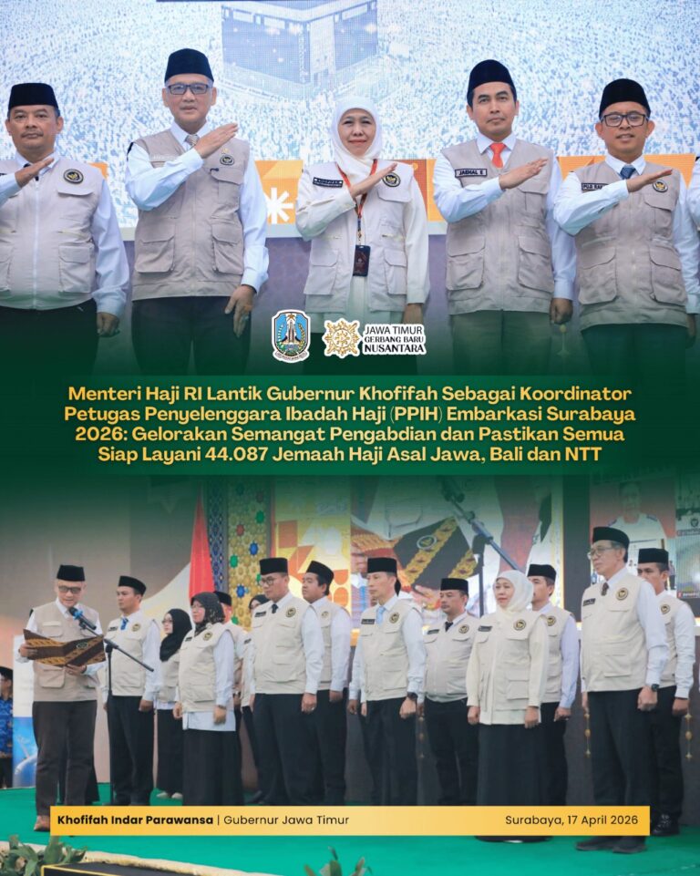 Gubernur Khofifah Dilantik Sebagai Koordinator PPIH Embarkasi Surabaya 2026: Gelorakan Semangat Keikhlasan dan Pastikan Semua Siap Layani 44.087 Jemaah Haji Asal Jawa Timur, Bali dan NTT