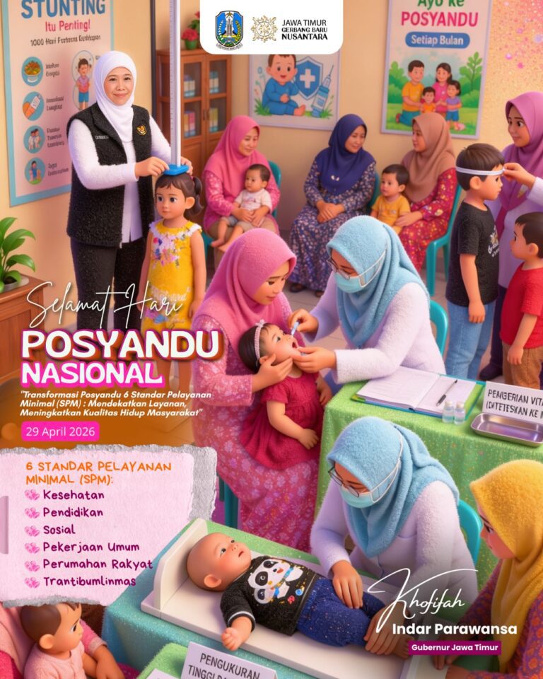 Peringatan Hari Posyandu Nasional 2026, Gubernur Khofifah Tekankan Peran Strategis Posyandu Berbasis 6 SPM Untuk Dekatkan Layanan Dasar dan Tingkatkan Kualitas Hidup Masyarakat