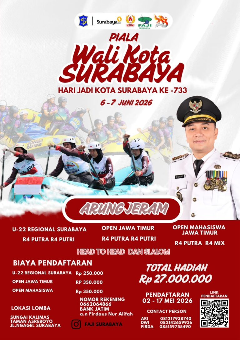 FAJI Surabaya Gelar Kejuaraan Arung Jeram Piala Wali Kota 2026 di Kalimas