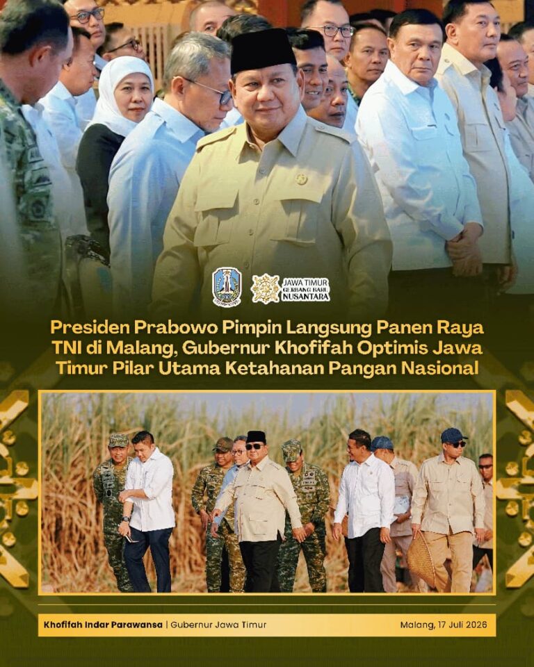 Presiden Prabowo Pimpin Langsung Panen Raya TNI Terintegrasi di Malang, Gubernur Khofifah Tegaskan Jawa Timur Merupakan Pilar Utama Ketahanan Pangan Nasional.