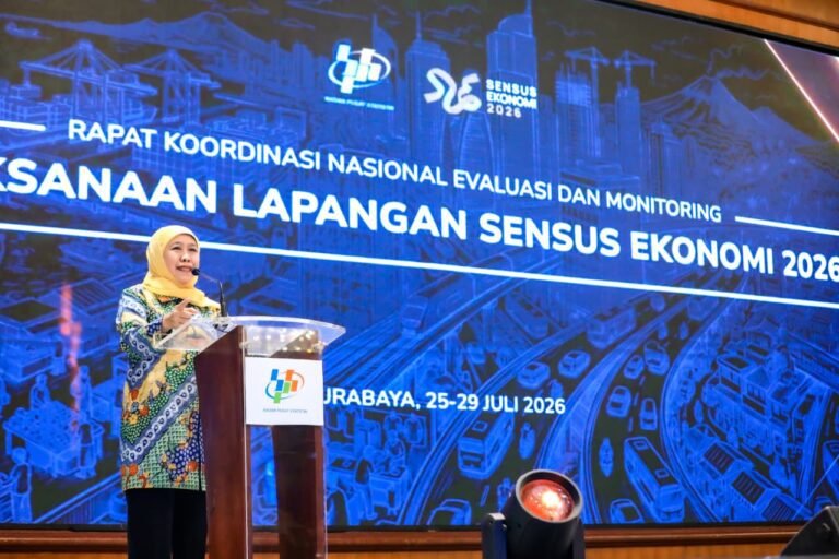 Di Rakornas Evaluasi dan Monitoring Sensus Ekonomi 2026, Gubernur Khofifah Sebut Data BPS Fondasi Pembangunan Presisi dan Kunci Hadirkan Kebijakan yang Tepat Sasaran