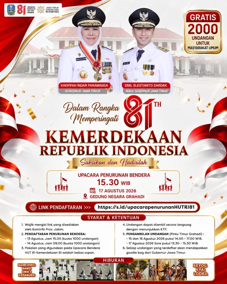 Gubernur Khofifah Undang Masyarakat Ikuti Upacara HUT Ke-81 Kemerdekaan RI di Grahadi, Total Disediakan 4.000 Kuota Undangan Gratis