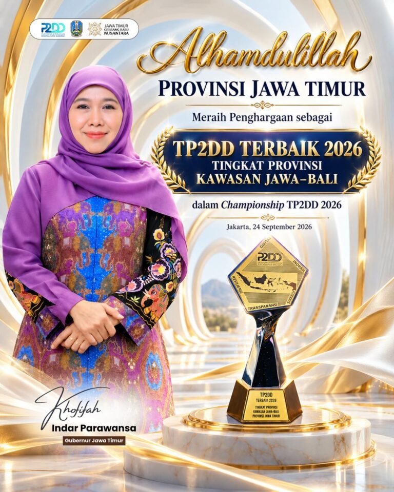 TP2DD Jatim Sabet Penghargaan Provinsi Terbaik Se-Jawa Bali Tahun 2026, Gubernur Khofifah Pastikan Digitalisasi Bermanfaat Besar Bagi Masyarakat