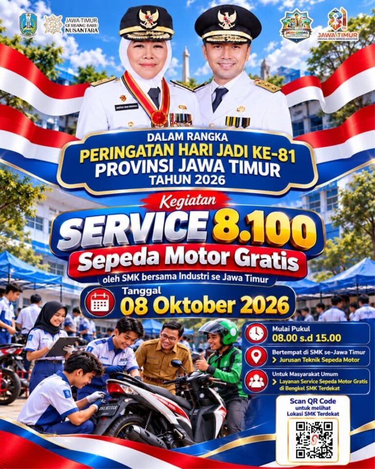 Sambut Hari Jadi ke-81 Jatim, Gubernur Khofifah Ajak Masyarakat Manfaatkan Servis Gratis Untuk 8.100 Sepeda Motor