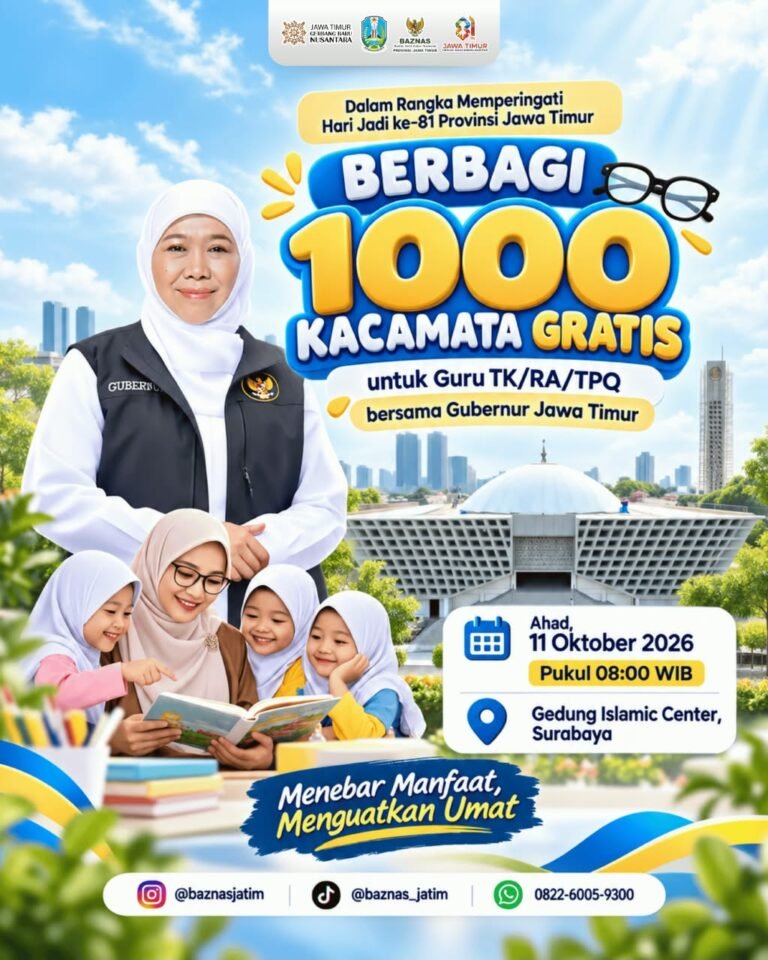Jelang Hari Jadi ke-81 Jatim, Khofifah Bersama BAZNAS Siapkan 1.000 Kacamata Gratis bagi Guru TK, RA dan TPQ